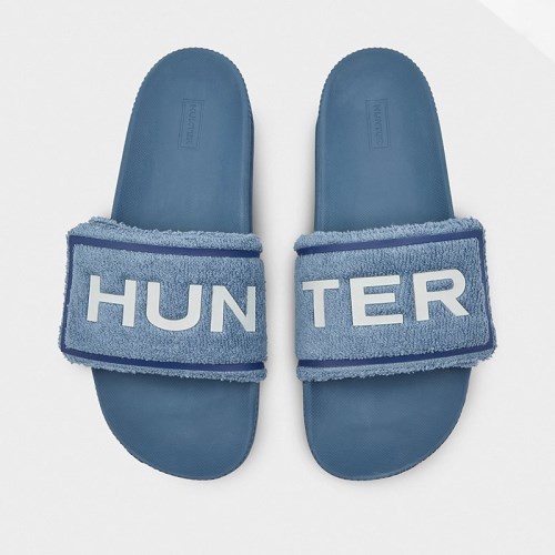 Hunter Original Terry Towelling Logo Adjustable Slides For Mens - NZ O2395